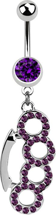 Star Piercing Banane silber mit Anhänger Schlagring violett (ohne Messing, Chirurgenstahl 316L)