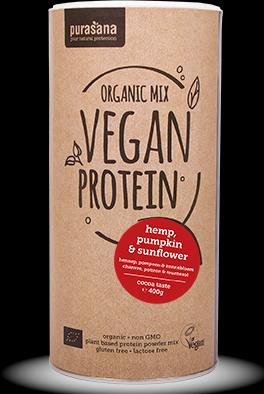 Actual product image Purasana Vegan Protein Mix - Hemp / Pumpkin & Sunflower (400g tin) (Cocoa, 1 pcs., 400 g)