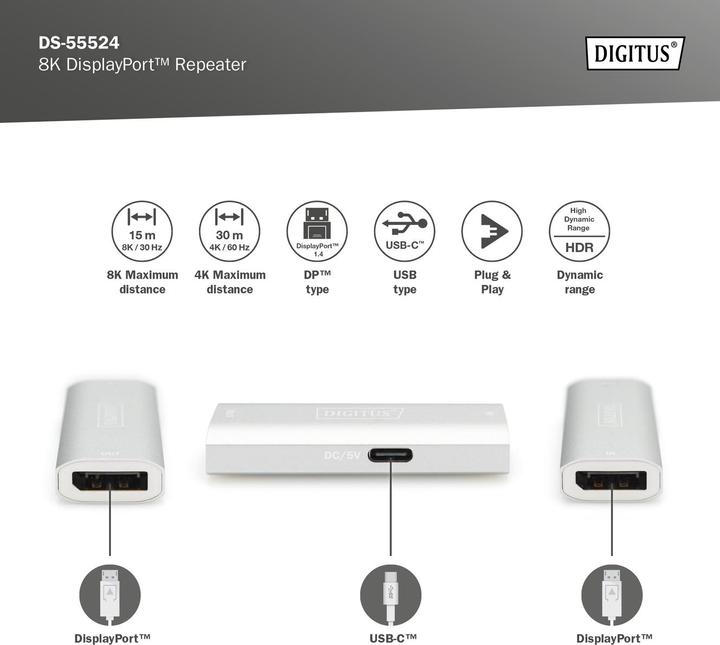 Actual product image Digitus 8K DisplayPort Repeater (2.30 cm)