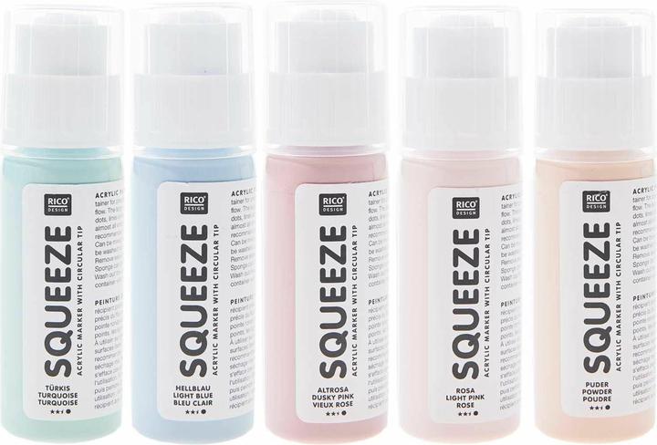 Image du produit Rico Design Rico Squeeze Marker, 5 x 60 ml Pastel (Turquoise, rose pâle, Rose, Rose sombre, Bleu, 5 x)