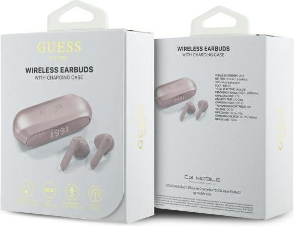 Actual product image Guess Wireless headphones Elongated Metallic ENC TWS Bluetooth Headset - Pink (ANC, 26 h, Wireless)