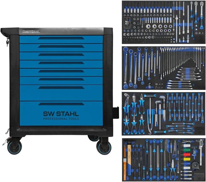 Produktbild SW-Stahl Z3211 Profi Werkstattwagen TT802 blau I 8 Schubladen I 4 Schubladen gefüllt I 338 teilig I (338 x)