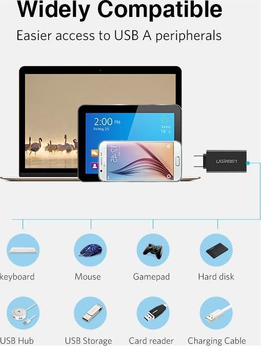 Actual product image Ugreen USB-C 3.1 to USB-A 3.0 Jack Adapter (USB-A, 28 cm)