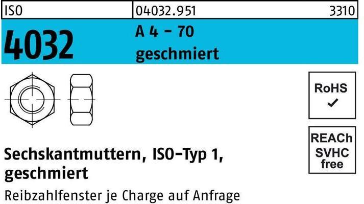 Productafbeelding Bufab Zeskantmoer ISO 4032 M 8 A 4 - 70 gesmeerd (M8)