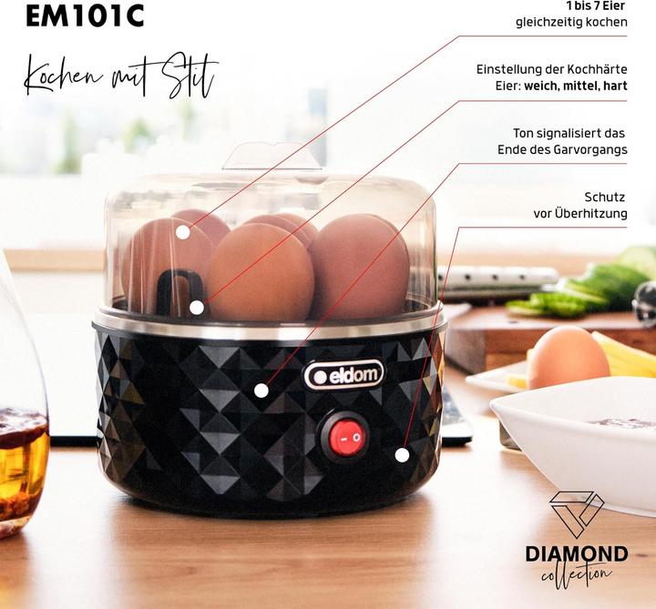 Actual product image Eldom EM101C Egg boiler EGGO 1-7 eggs 380 W adjustable cooking hardness