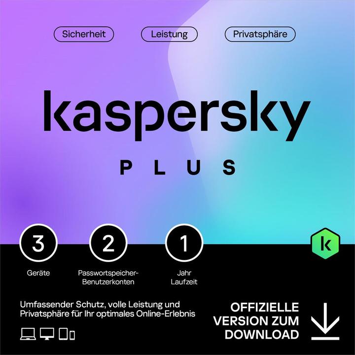 Kaspersky Plus (3 User, 1 Geräte/User, 12 Monate)
