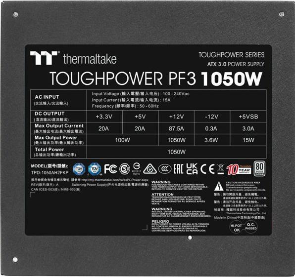 Actual product image Thermaltake ToughPower PF3 1050W Gen 5 Power Supply ATX 3.0 80+ Platinum PCle 5.0 (1050 W)