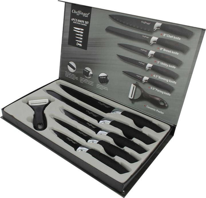 Produktbild Cheffinger 6-teiliges Messerset mit Klinge aus rostfreiem Stahl und Magnetbox