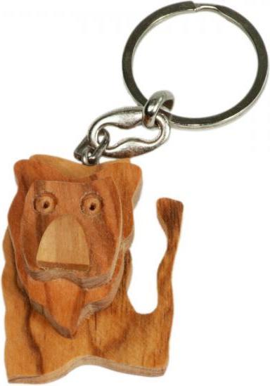 Image du produit Natura Punto Lot de 3 porte-clés chien, chat et lion, en bois d'olivier, marron, 5 x 5 cm