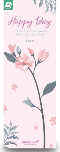 Actual product image Greenline Floral 2025 Birthday Calendar, 14,8x42cm, practical wall calendar for birthdays (German)