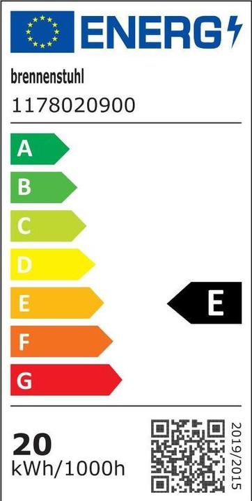 Energy Label Brennenstuhl LED spotlight AL 2050 (20W, 2080lm, 3000K, IP44, LED floodlight for wall mounting with warm white (2080 lm)