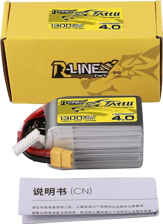 Produktbild Tattu R-Line Version 4.0 1300mAh 29.6V 130C 8S1P Lipo Battery Pack with XT60 Plug (29.60 V, 1300 mAh)
