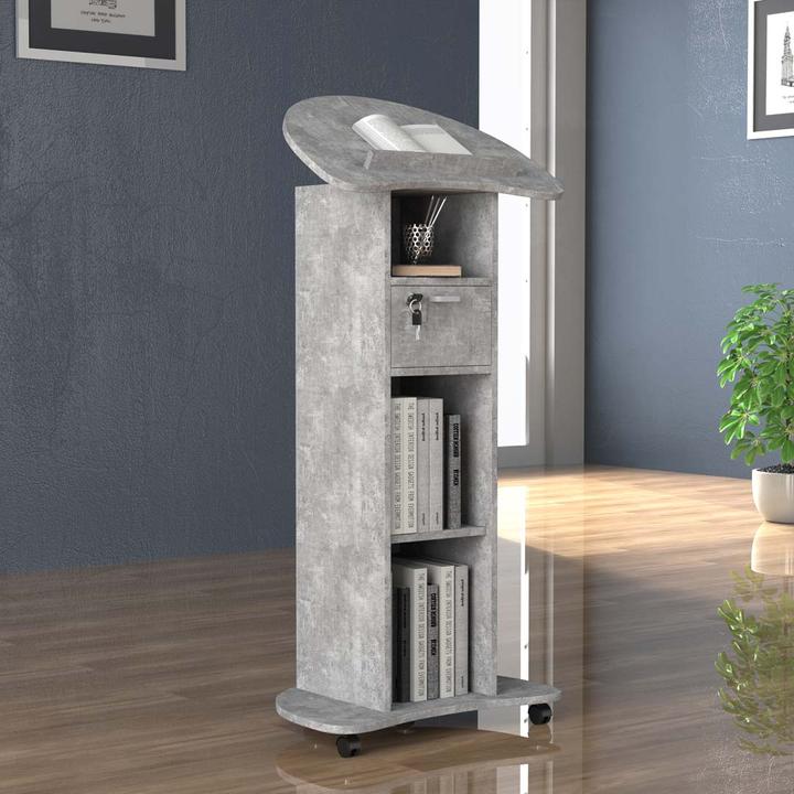 Actual product image VCM Wooden Standing Desk Lectern Mobile Standing Table Rollable Castors Drawer Redola (56 x 37 x 110 cm)
