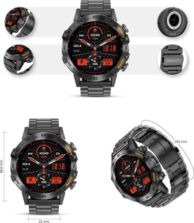 Image du produit Gravity SMARTWATCH MĘSKI GT9-2 - WYKONYWANIE POŁĄCZEŃ, CIŚNIENIOMIERZ (sg021b) (48 mm)