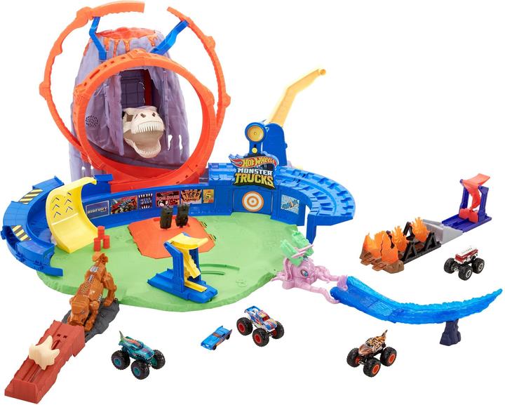 Actual product image Hot Wheels Monster Trucks T-Rex Volcano Arena