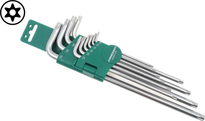Produktbild Jonnesway TORX-Schlüsselsatz mit Loch, extra lang, Grösse T9-T50, 10-teilig