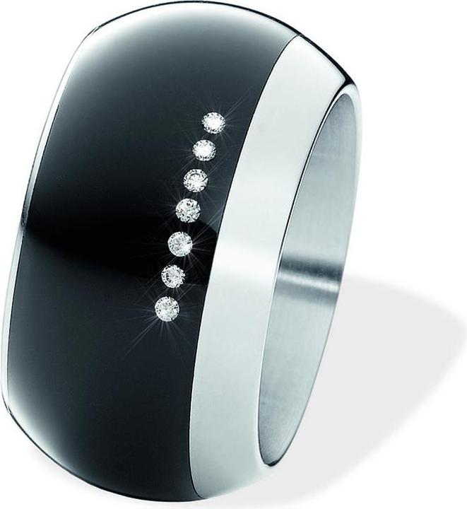 Xen Bandring gewölbt mit 7 Brillanten 0,035 ct. und Keramik schwarz 13 mm (49)