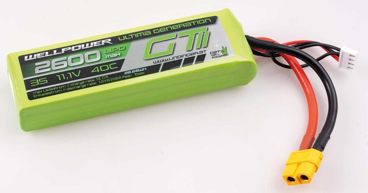 Produktbild Wellpower LIPO AKKU ULTIMA GT II 2600 mAh / 11,1 Volt 3S 40/80C CH5/8 XT-60 (11.10 V, 2600 mAh)