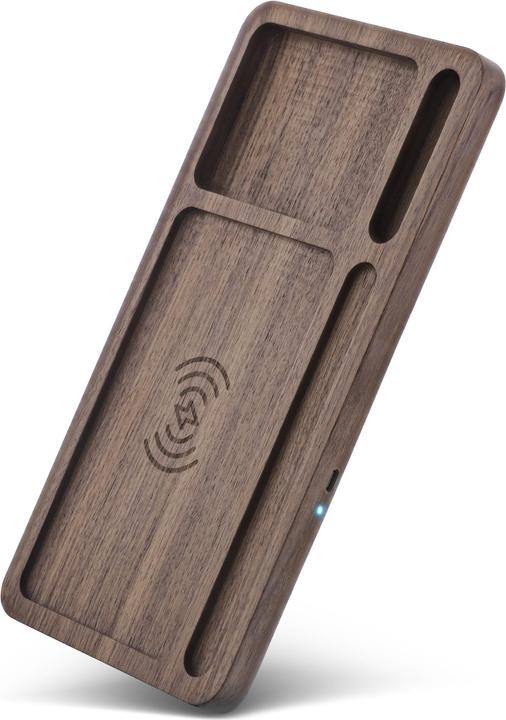 InLine WoodCharge - Organiser with integrated Qi charging surface made of walnut wood (15 W)
