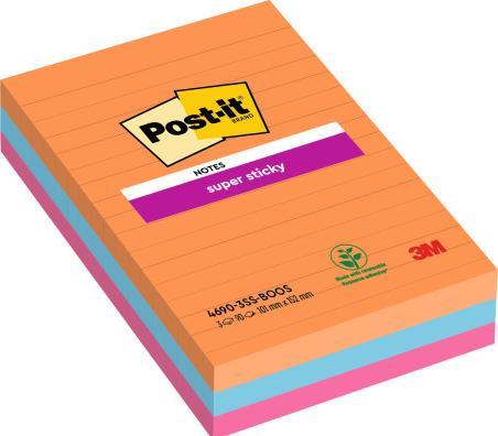 Actual product image Post-it Super Sticky Notes - lined-Bangkok Neon oragne, blue, fuchsia (101 x 152 mm)