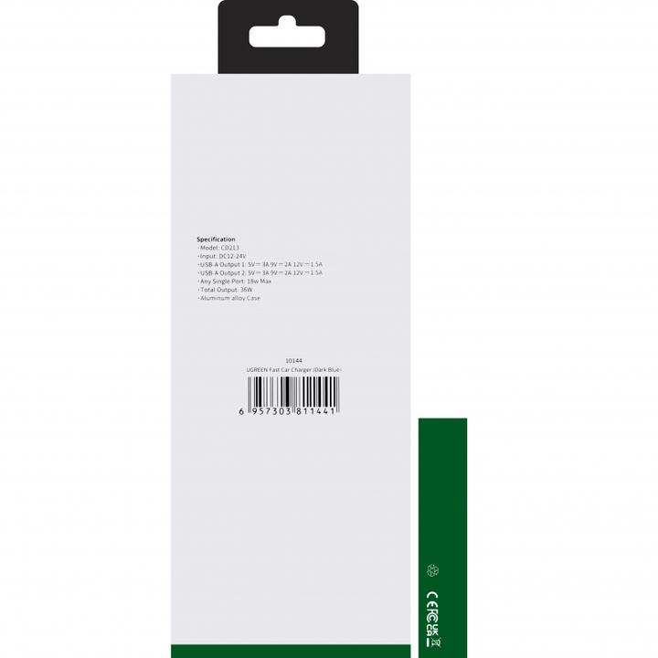 Immagine prodotto Ugreen Caricatore da auto doppio USB QuickCharge 3.0 36 Watt
