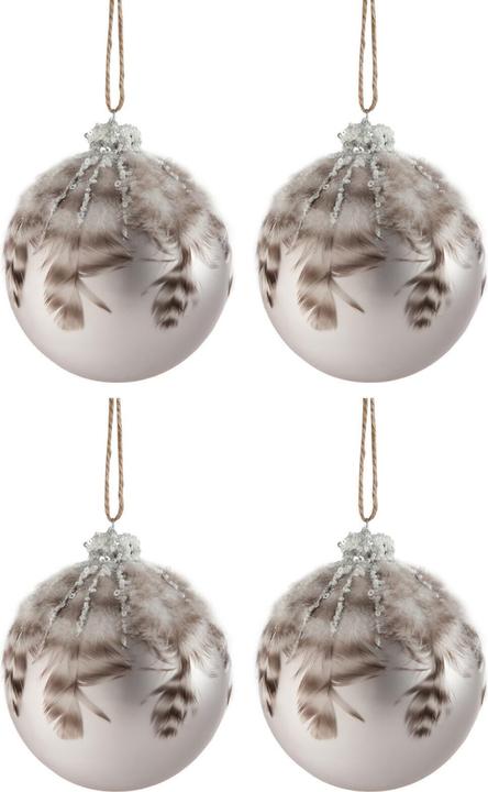 Produktbild J-Line Dose 4 Weihnachtskugel Federn Glas Matt Grün (4 -teilig)