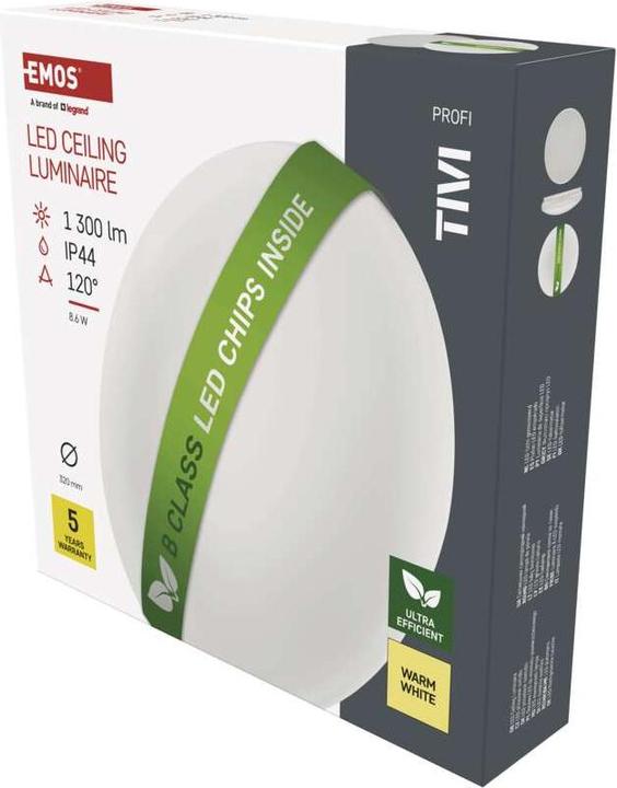 Produktbild Emos LED-Deckenleuchte TIVI, A CLASS, rund weiss 8,6W, IP44, Warmweiss (1300 lm)