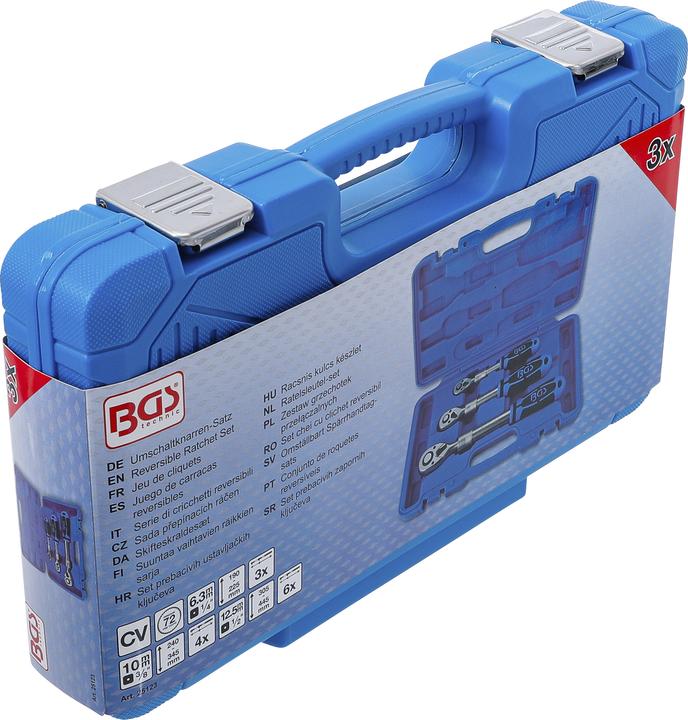 Image du produit BGS Jeu de cliquets réversibles | extensible | Sortie carré extérieur 6,3 mm (1/4") - 10 mm (3/8") - (3/8", 1/4", 1/2")