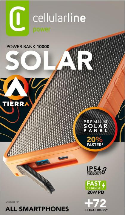 Actual product image Cellularline Solar Power Bank (10000 mAh, 20 W, 37 Wh)