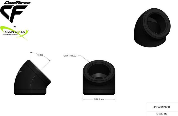 Produktbild Nanoxia CoolForce - 45?? Anschluss mit zweifachen G1/4"IG