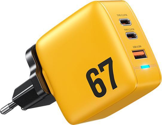 Actual product image Wekome WP-U141 Tint Series – 2x USB-C & USB-A Superschnellladegerät GaN 67W (Gelb) (67 W)