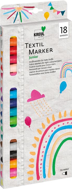 Immagine prodotto Kreul Pennarello tessile medio Junior Set di 18 (Marrone, Grigio, Rosso, Pink, Verde, Viola, Verde chiaro, Rosa, Rosa brillante, Blu, Nero, 4 mm, 18 x)