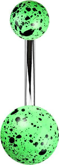 Star Piercing Banane silber mit zwei Kugeln grün farbspritzer (Acryl, ohne Messing, Chirurgenstahl 316L)