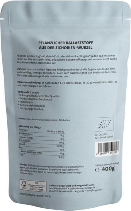 Nutritional values and ingredients My Yo Inulin Plv (1 Piece, Powder, 400 g)