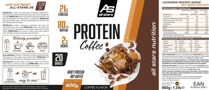 Nährwerte und Zutaten All Stars Protein Coffee (600g Dose) (Coffee, 1 Stk., 600 g)