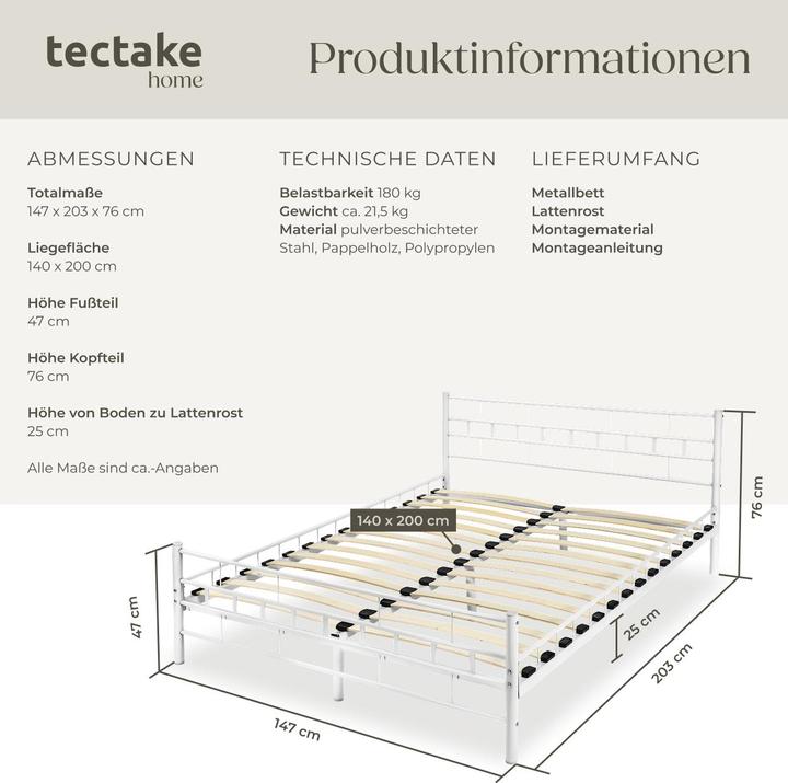 Actual product image tectake Metal bed (200 x 140 cm)