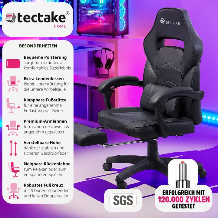 Image du produit tectake Chaise de bureau racing Comodo avec repose-pieds