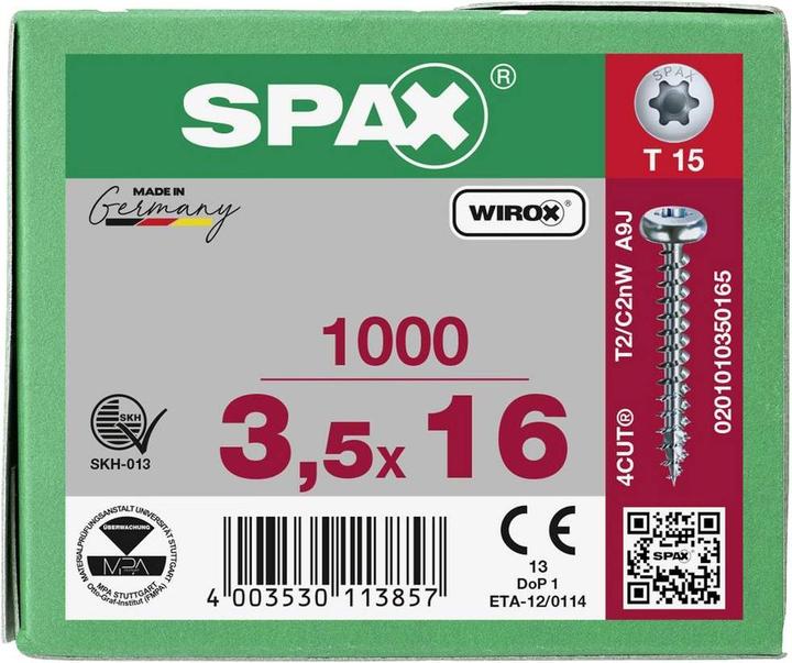 Produktbild Spax Spanplattenschrauben PH T15 3,5x16 mm (1000 Schrauben pro Stück)