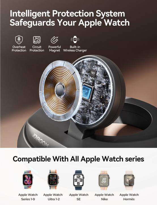 Immagine prodotto Joyroom Caricatore wireless pieghevole per Apple Watch/iWatch - Nero (3 W)