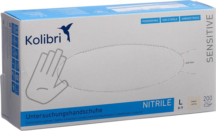 Produktbild Kolibri Nitrilhandschuhe Sensitive puderfrei unsteril weiss 240mm