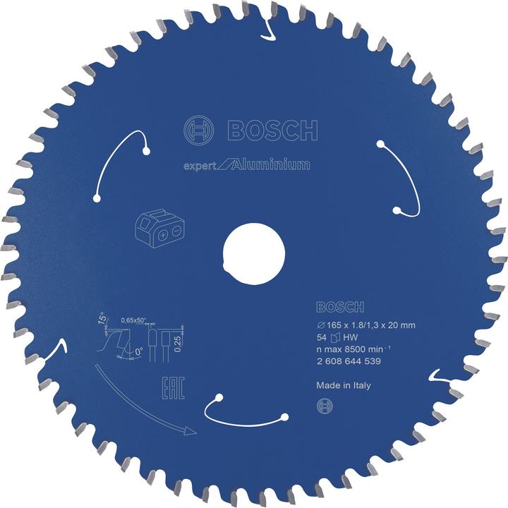 Bosch Professional Zubehör Akku-Kreissägeblatt Expert for Aluminium, 165 x 1,8/1,3 x 20, 54 Zähne