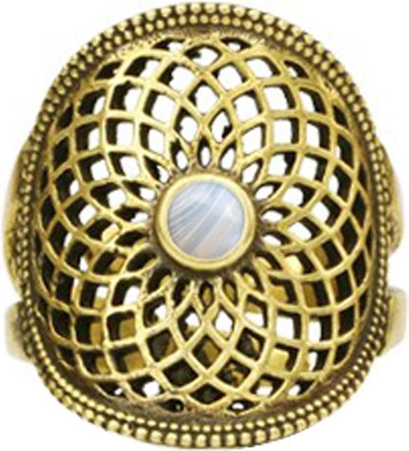 Star Piercing Ring vergoldet Blume des Lebens mit Botswana Achat Stein (57)