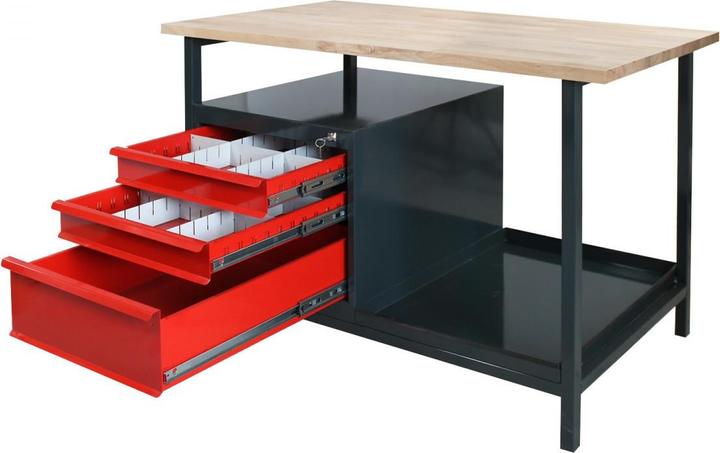 Actual product image Dema Werkbank Werktisch Arbeitstisch Werkstatt Tisch "Eko 3S" mit 3 Schubladen rot (60.50 cm, 120.50 cm)