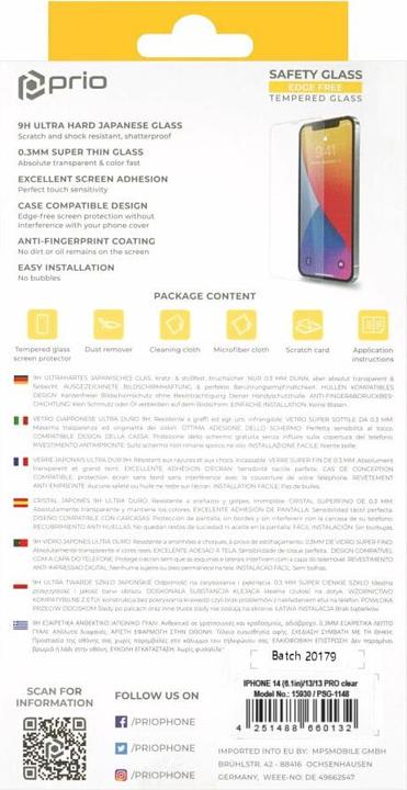 Produktbild prio Tempered Glass Screen Protector (1 Stück, Apple iPhone 14, Apple iPhone 13, Apple iPhone 13 Pro)
