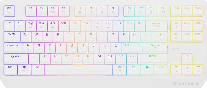 Actual product image Genesis herní klávesnice THOR 230/TKL/RGB/Outemu Red/Bezdrátová USB + Bluetooth/US layout/Bílá (US, Cable, Wireless)