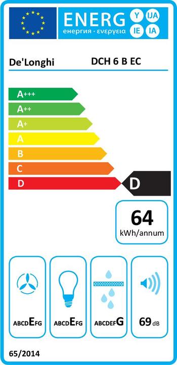 Energy Label De'Longhi De?Longhi DCH 6 B EC wall-mounted extractor hood Black 295 m/h D (Wall hood)