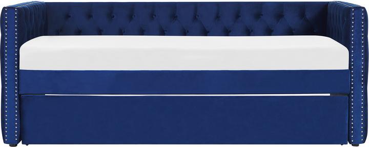 Actual product image Beliani Daybed extendable velvet fabric navy blue slatted frame 90 x 200 cm GASSIN (90 x 200 cm)