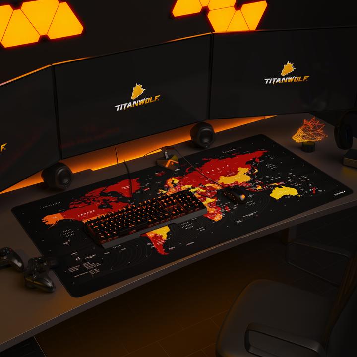 Actual product image Titanwolf Gaming Mouse Pad, XXXL Speed Mouse Mat 1200 x 600 mm, Speed & Precision, World Map red