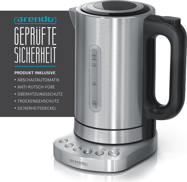 Actual product image Arendo Kettle 1.7 l, 3000 W, stainless steel, rapid boil, adjustable temperature, keep warm function (1.70 l)
