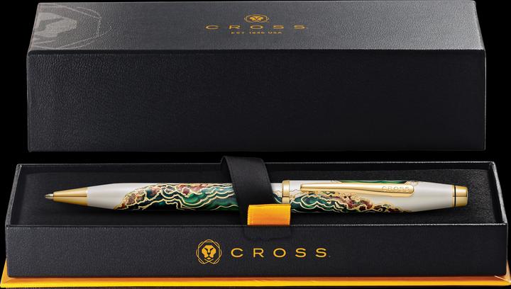 Productafbeelding Cross Twist action biros Wanderlust Borneo wit lak groen goud geschenkverpakking (Wit lak groen goud, 1 x)